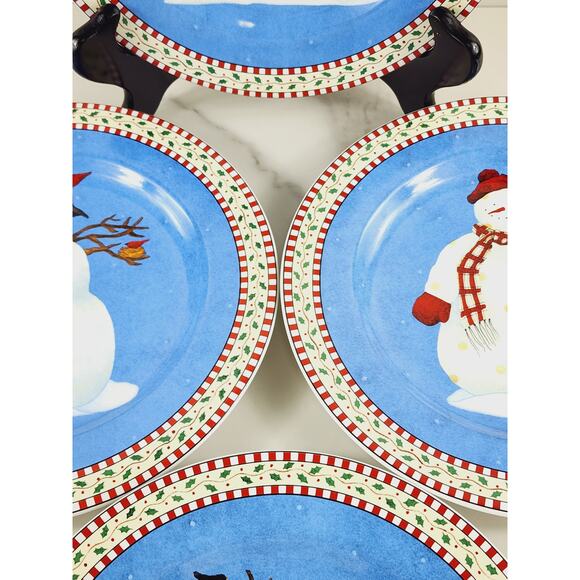 Oneida Sakura Snowman Salad Plate 8 1/4" Debbie Mumm Stoneware Dinnerware x 4 - Picture 6 of 14